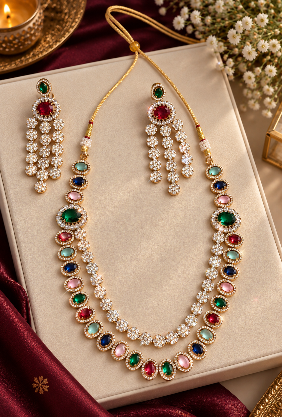 Elegant Victorian Multicolour Stone Necklace Set