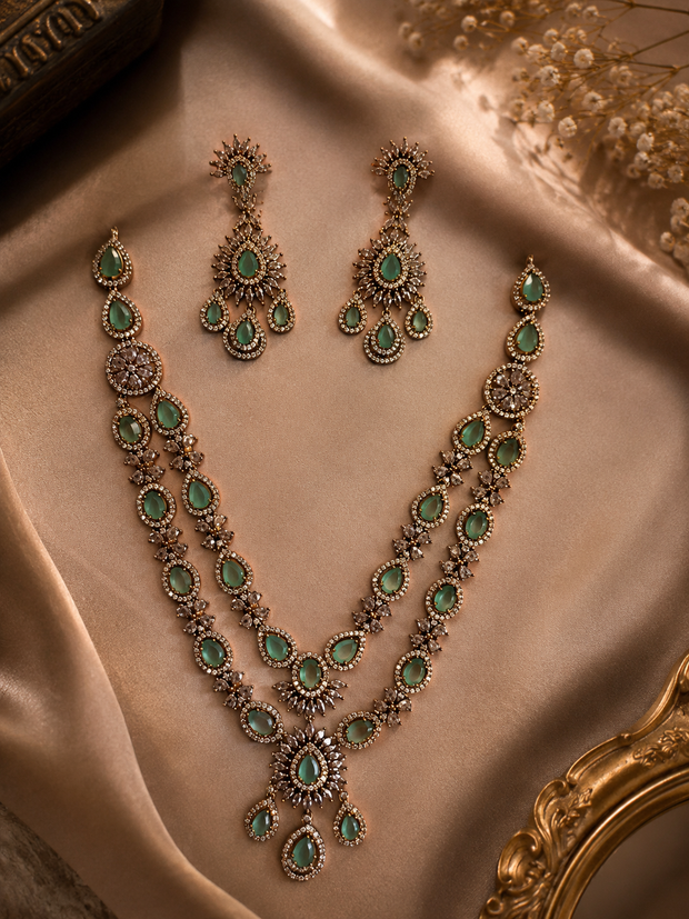 Green Stone Victorian Layered Necklace Set