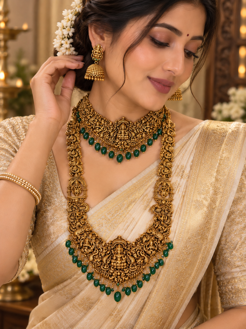 Grand Lakshmi Peacock Temple Jewellery Set
