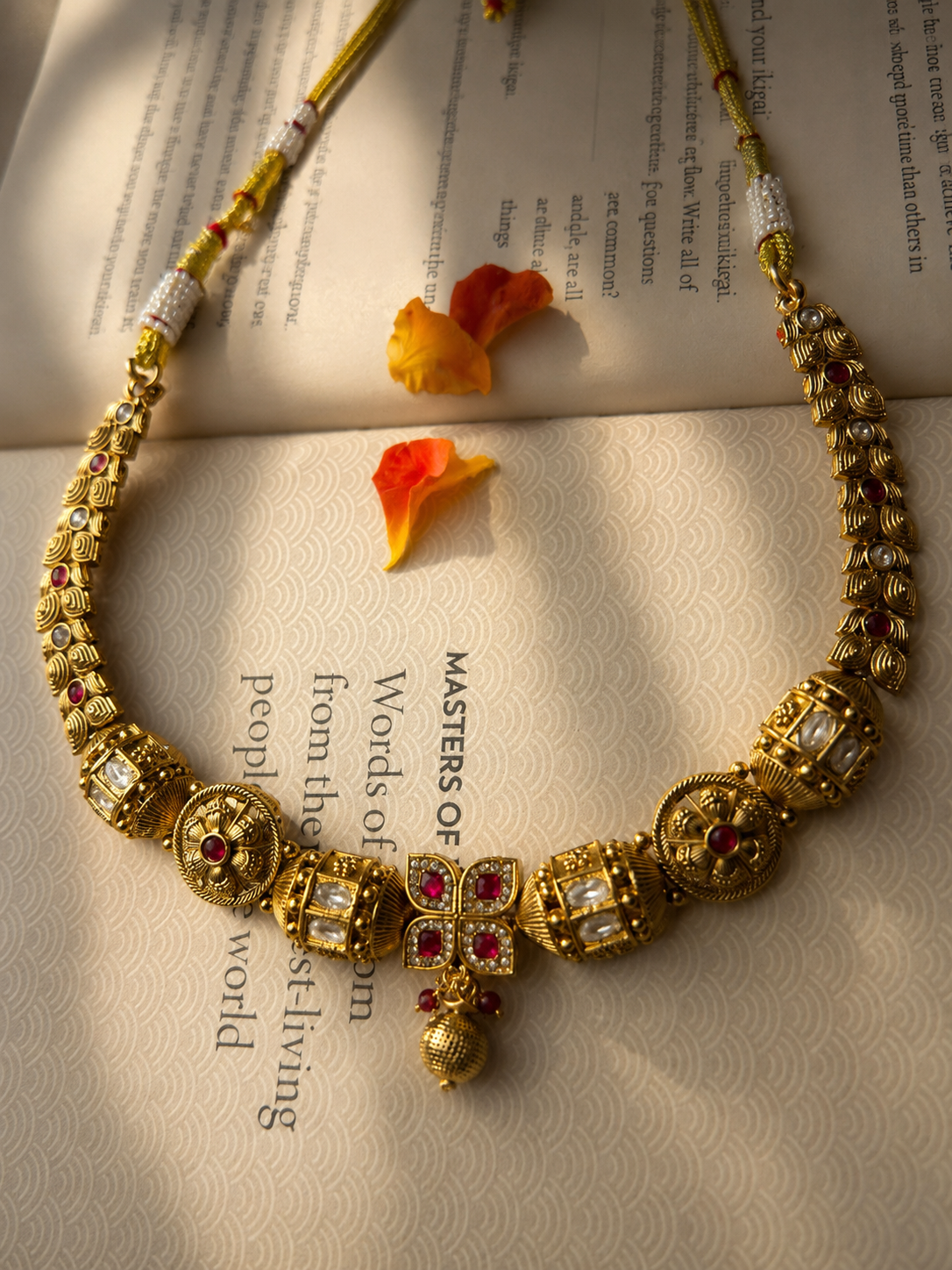Antique Gold Kundan Neckset with Matching Jhumka Earrings
