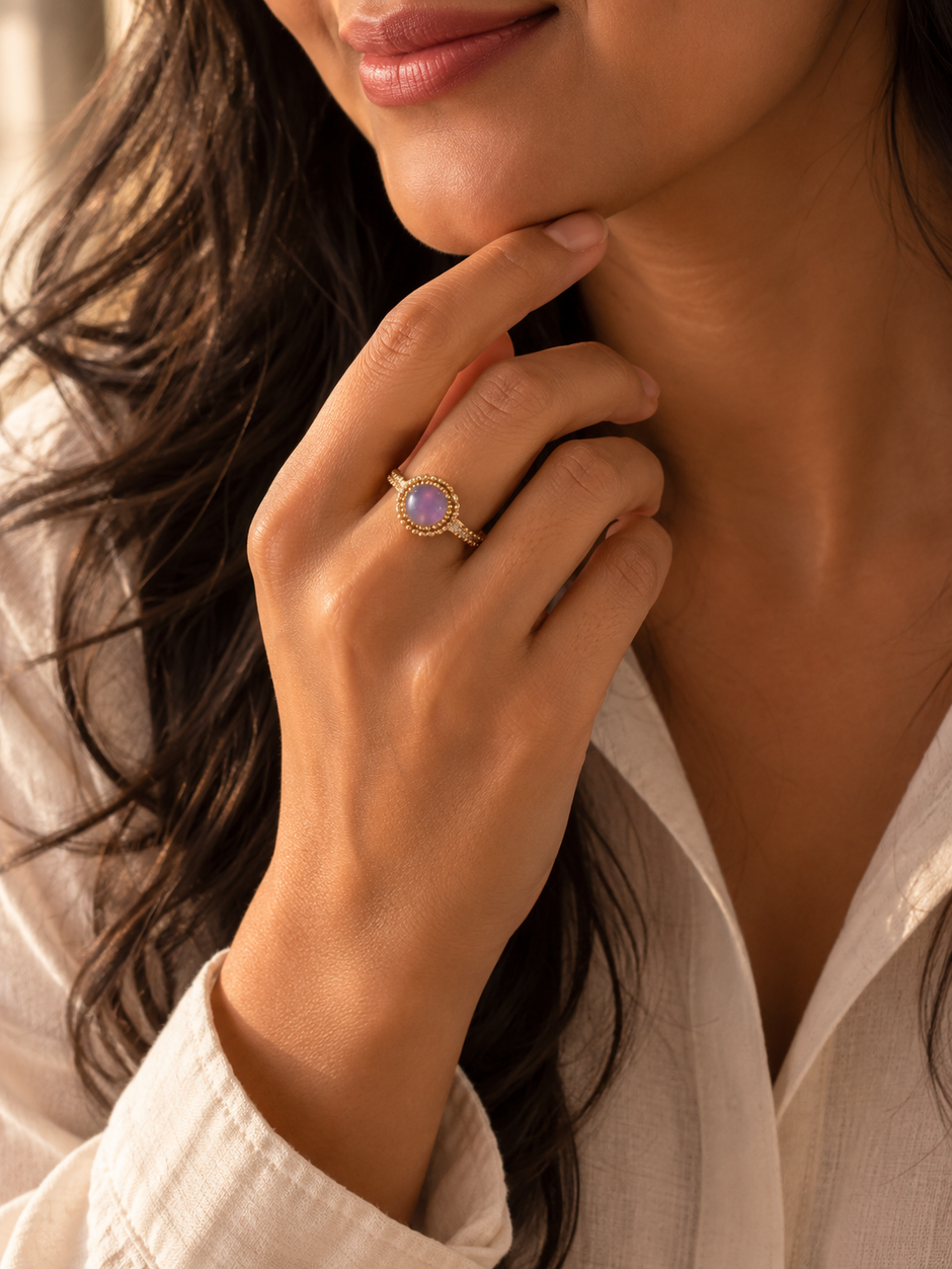 Elegant Purple Stone Gold Ring ✨
