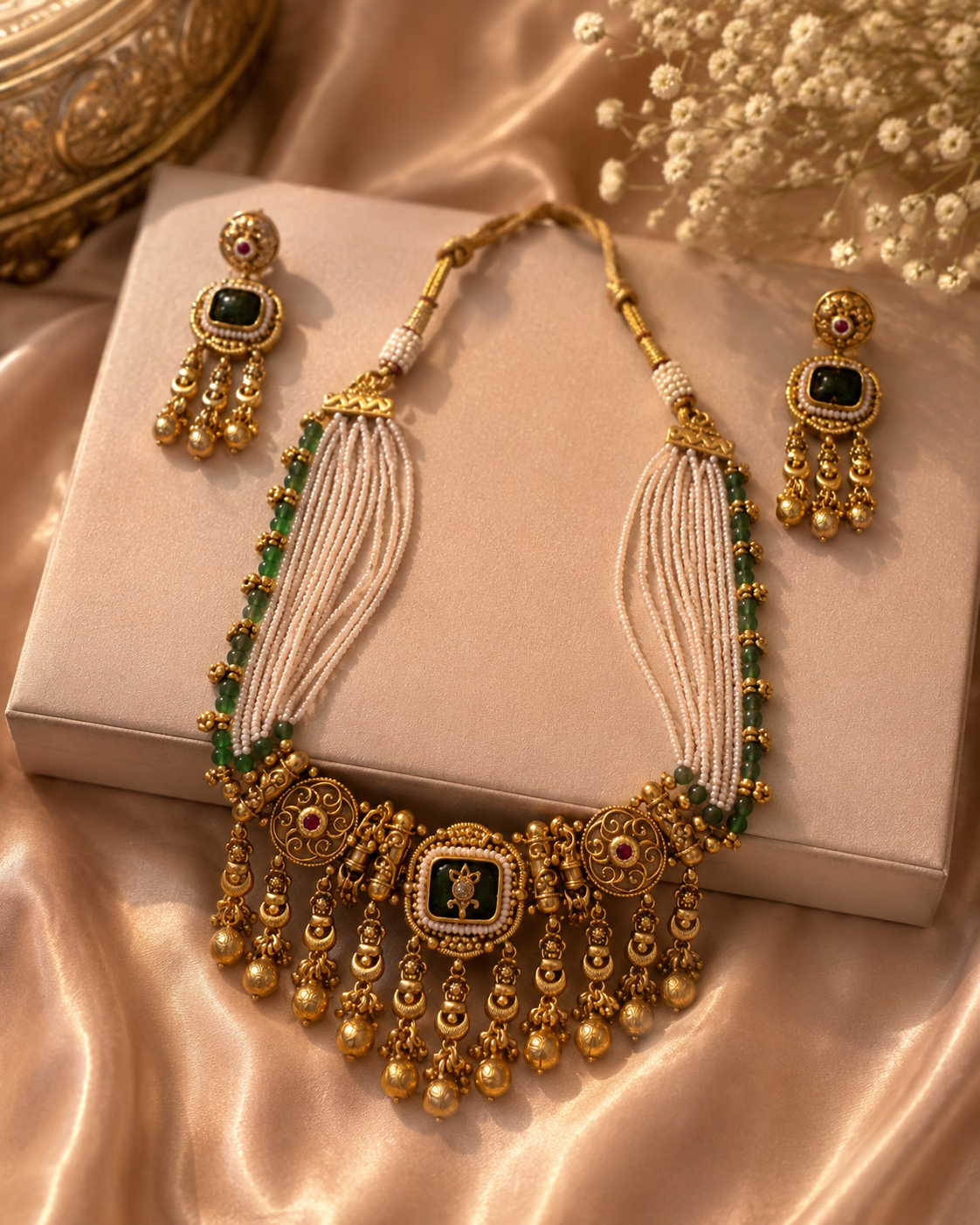 Kundan Style Pearl Necklace Set