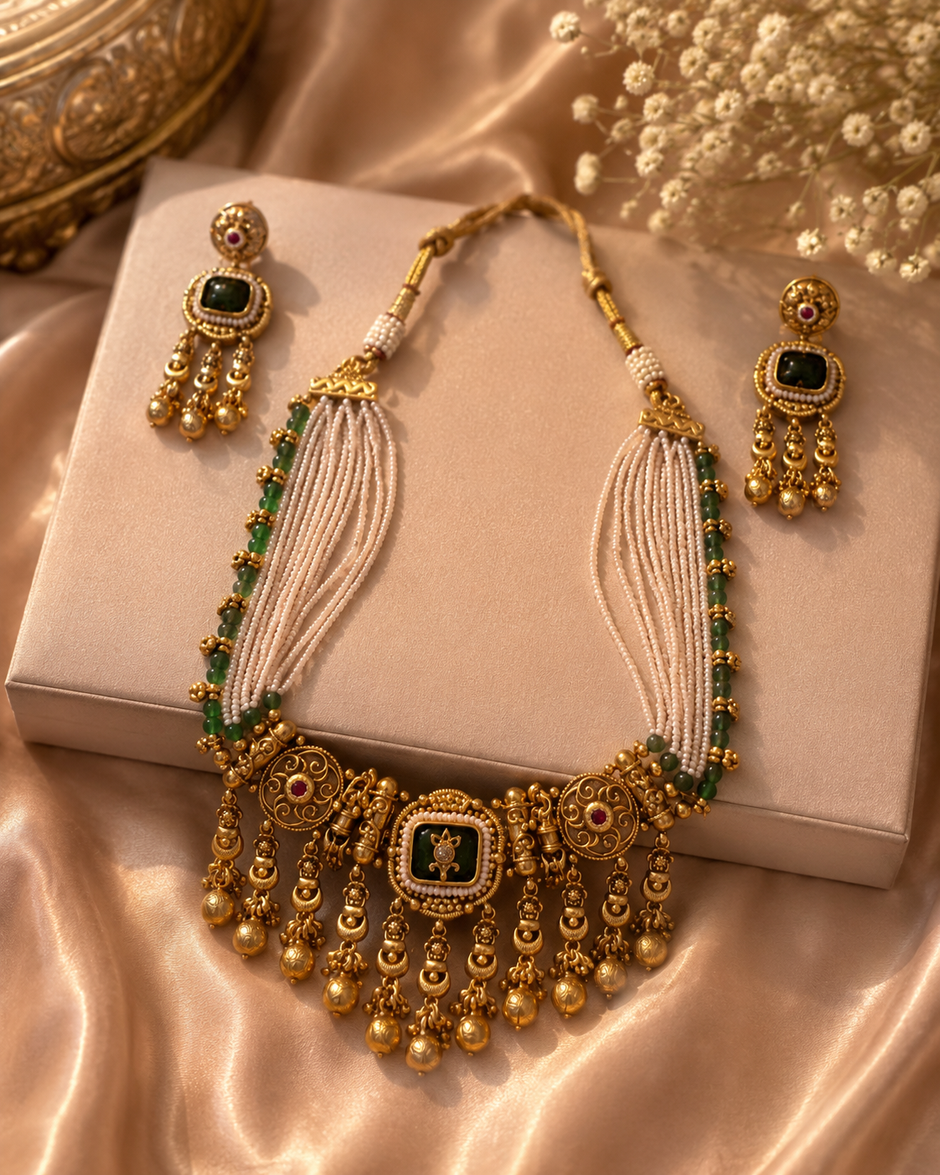 Kundan Style Pearl Necklace Set