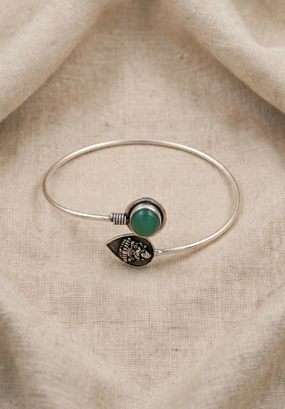 Adjustable German Silver Green Stone Bracelet