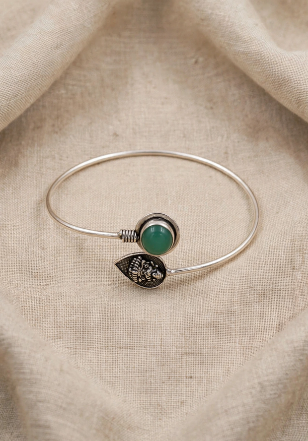 Adjustable German Silver Green Stone Bracelet