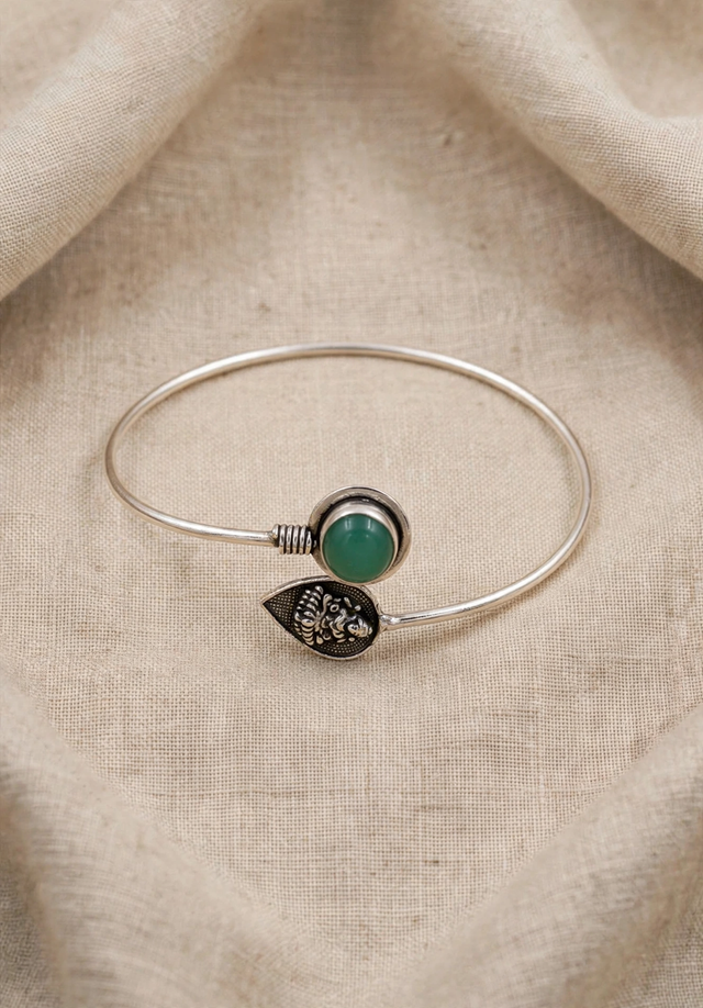 Adjustable German Silver Green Stone Bracelet