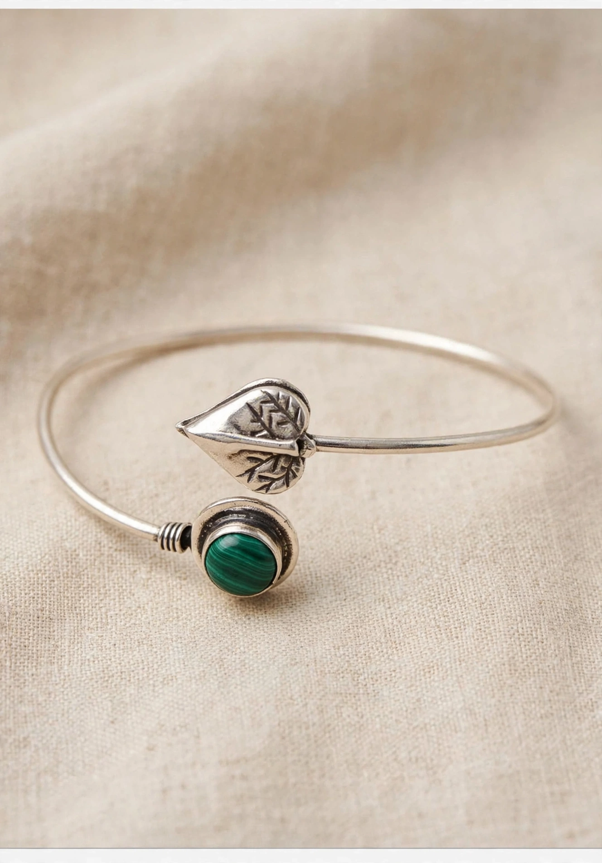 Adjustable German Silver Malachite Leaf Bracelet
