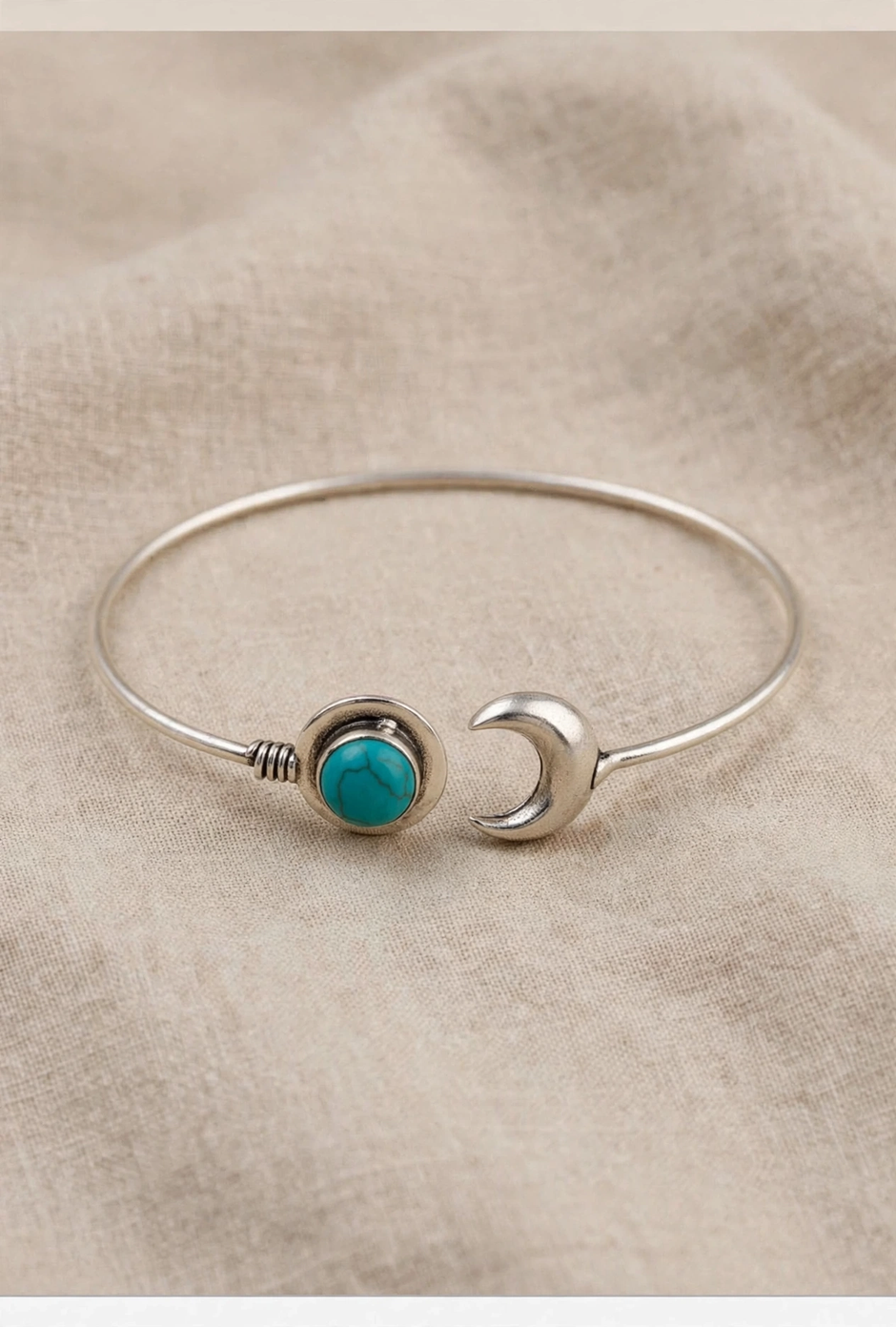 Adjustable German Silver Turquoise Moon Bracelet