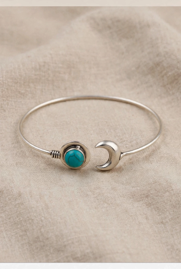 Adjustable German Silver Turquoise Moon Bracelet