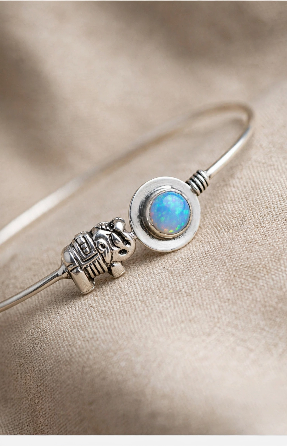 Adjustable German Silver Opal Elephant Bracelet