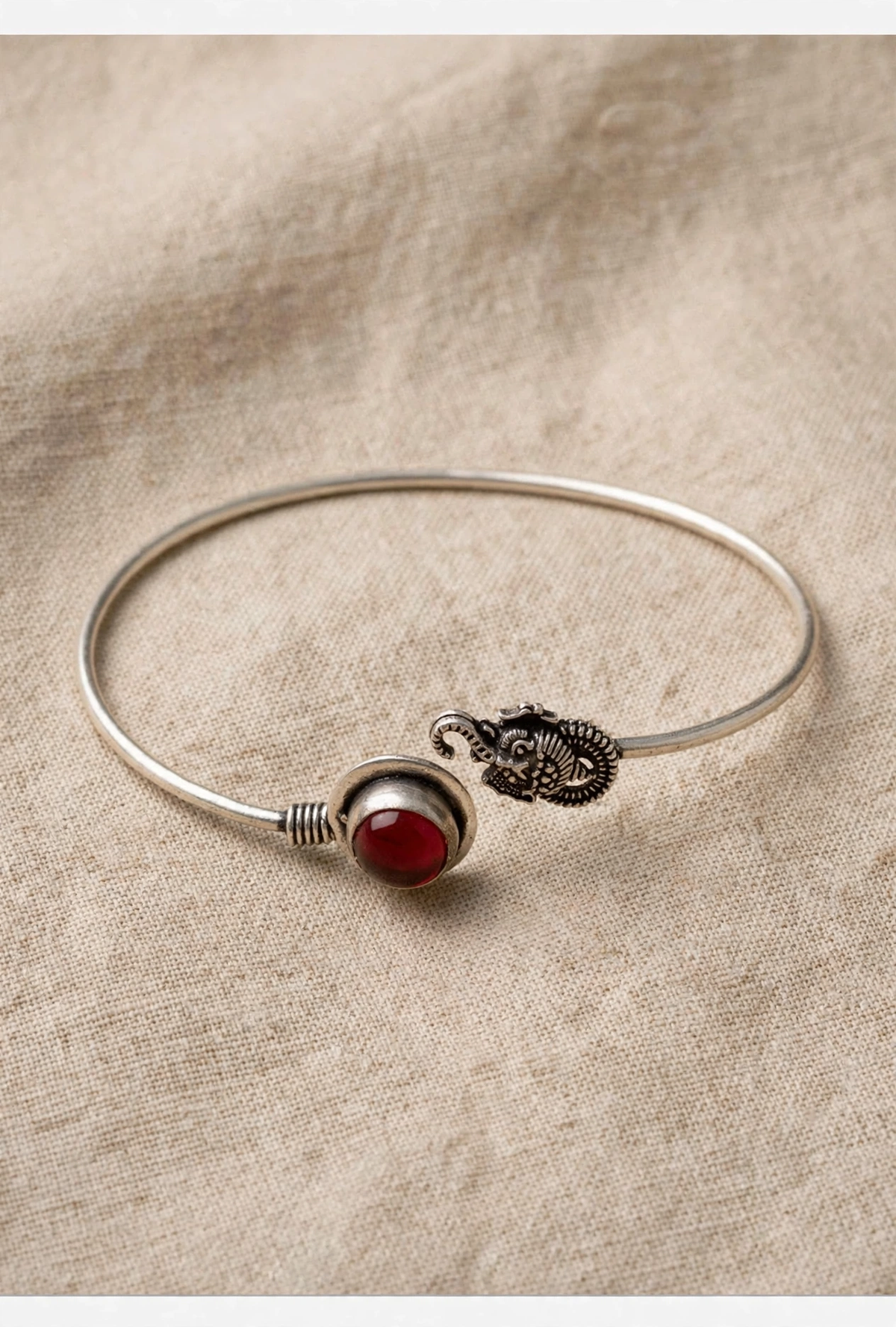 Adjustable German Silver Red Stone Elephant Bracelet