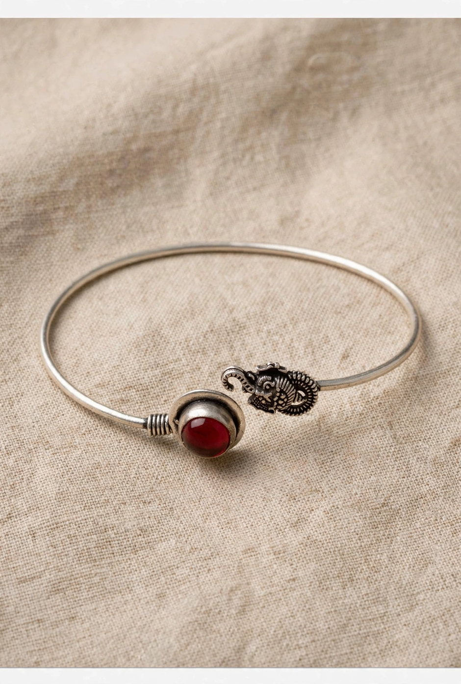 Adjustable German Silver Red Stone Elephant Bracelet