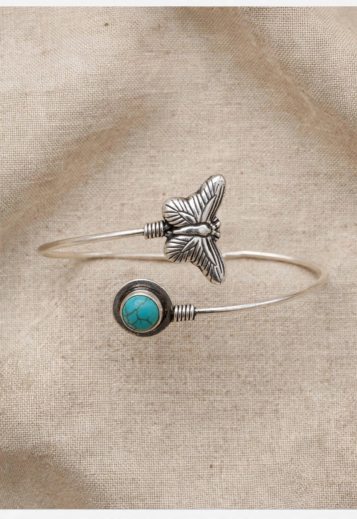 Adjustable German Silver Turquoise Butterfly Bracelet
