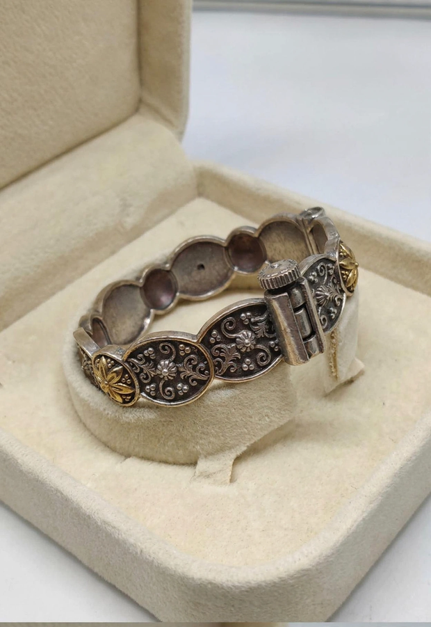 German Silver Floral Screw-Type Kada Bangle