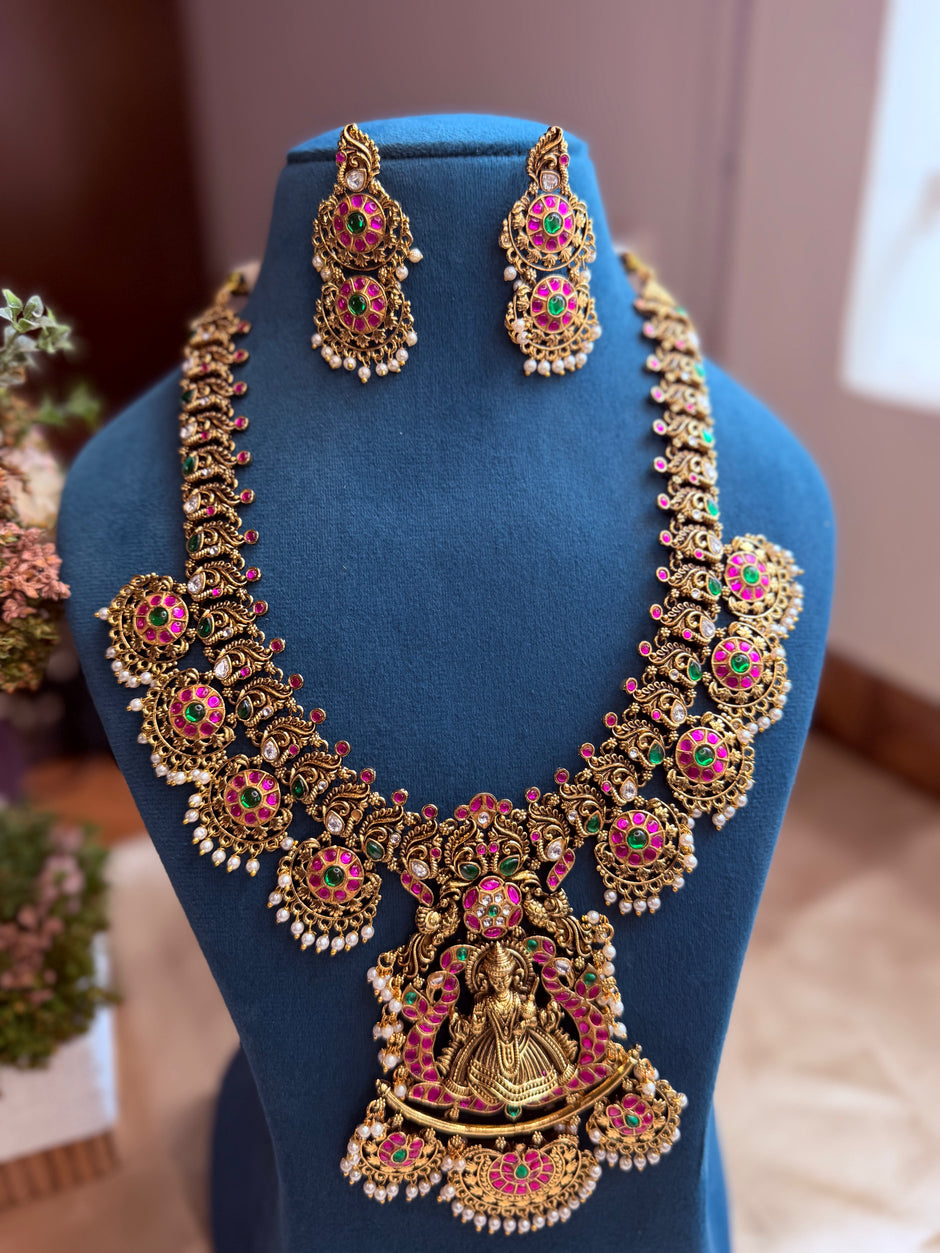 Antique Jadavu Kundan Lakshmi Long Haram Set