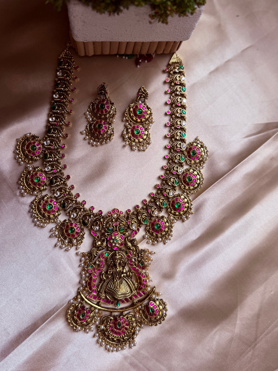 Antique Jadavu Kundan Lakshmi Long Haram Set