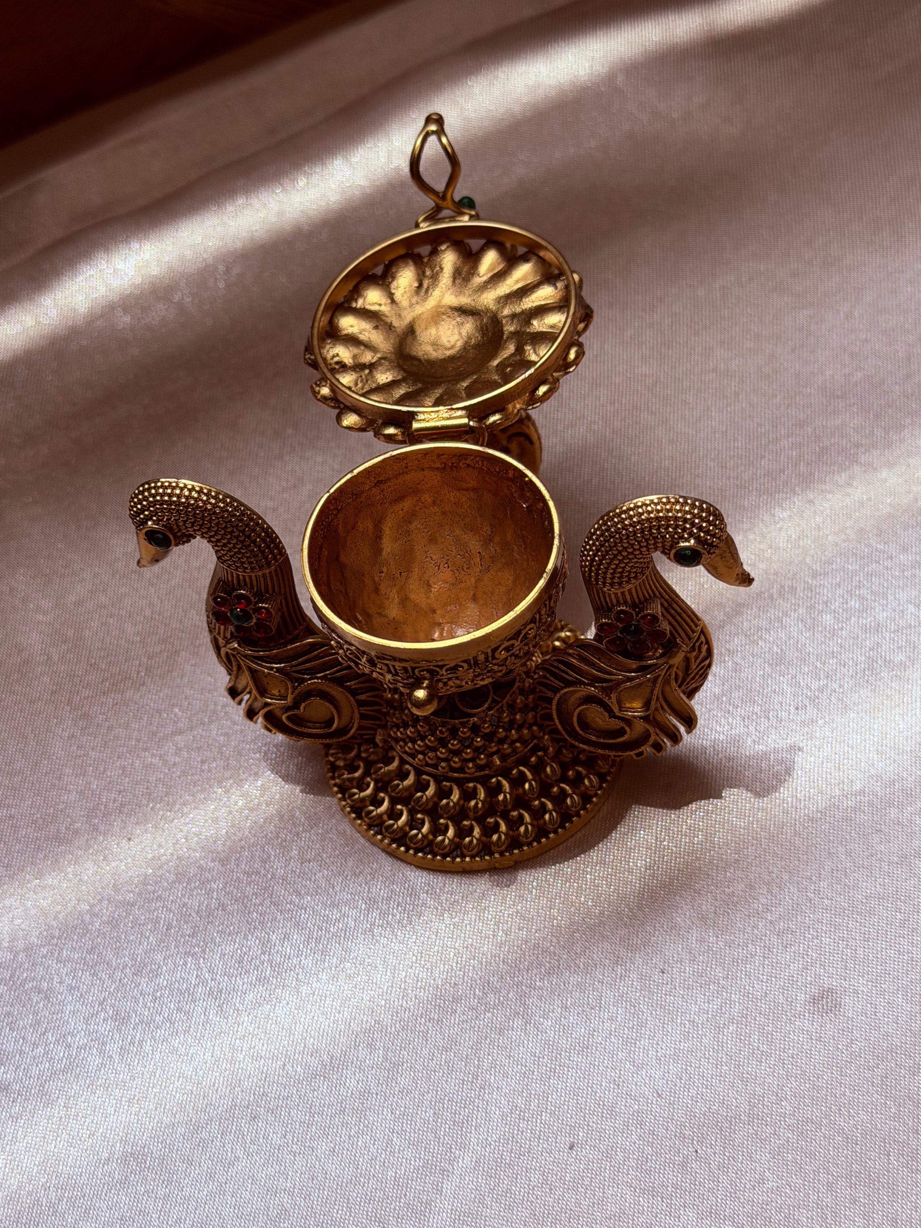 Antique Peacock Pooja Box with Twin Peacock Design