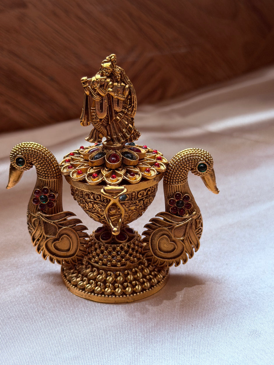 Antique Peacock Pooja Box with Twin Peacock Design
