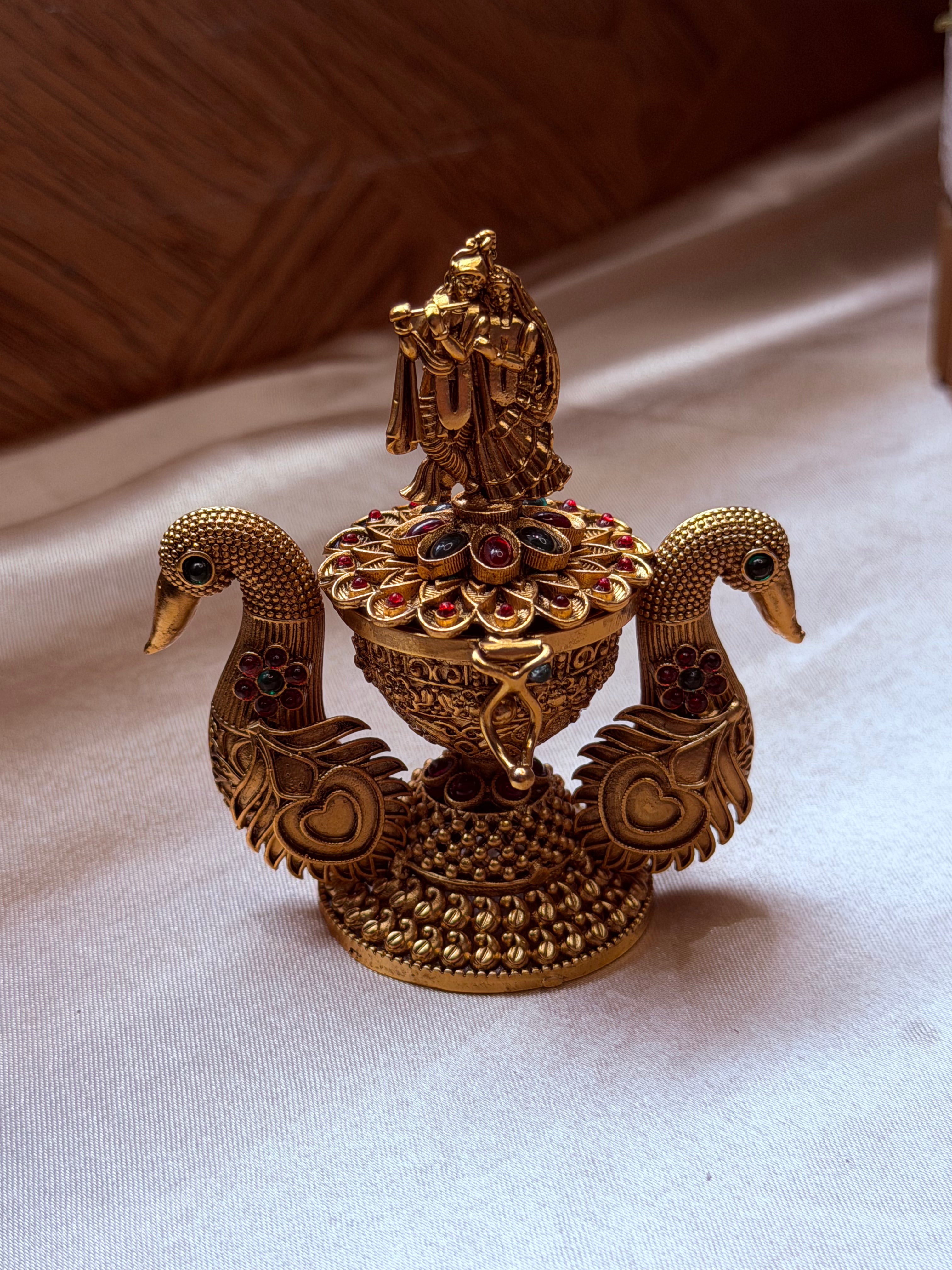 Antique Peacock Pooja Box with Twin Peacock Design