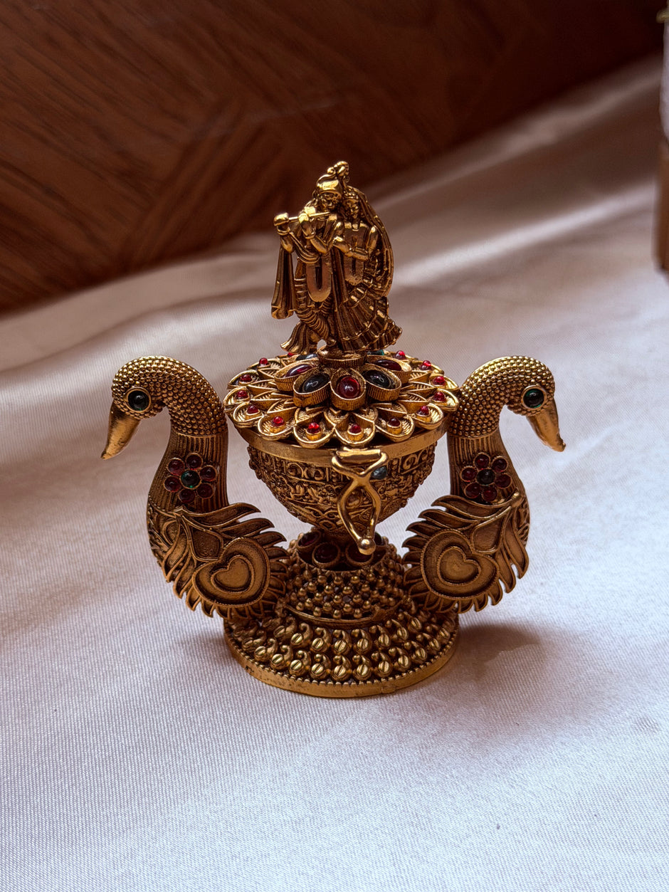 Antique Peacock Pooja Box with Twin Peacock Design