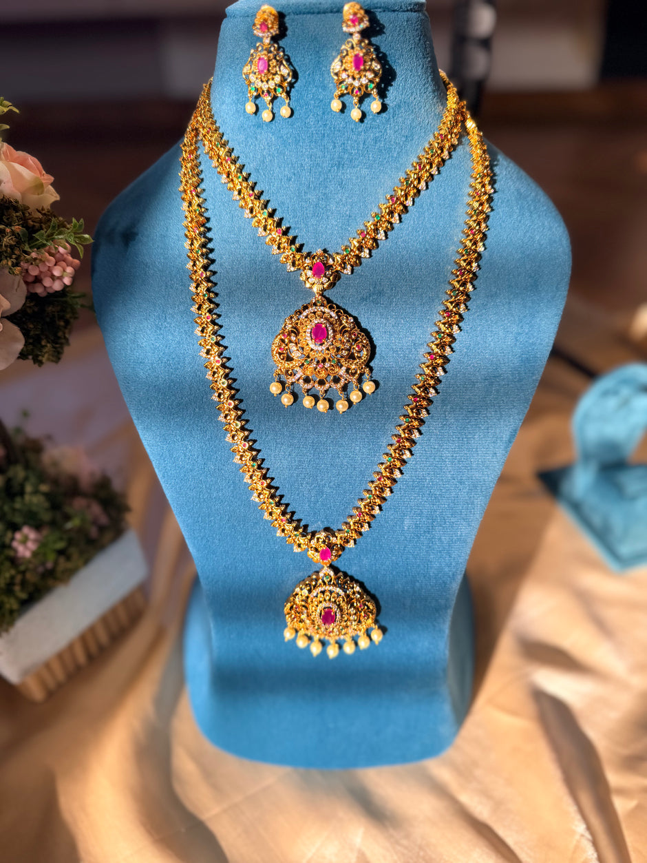 Elegant Ruby Stone Long Necklace Set
