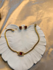 Ruby Square Stone Minimal Choker Set