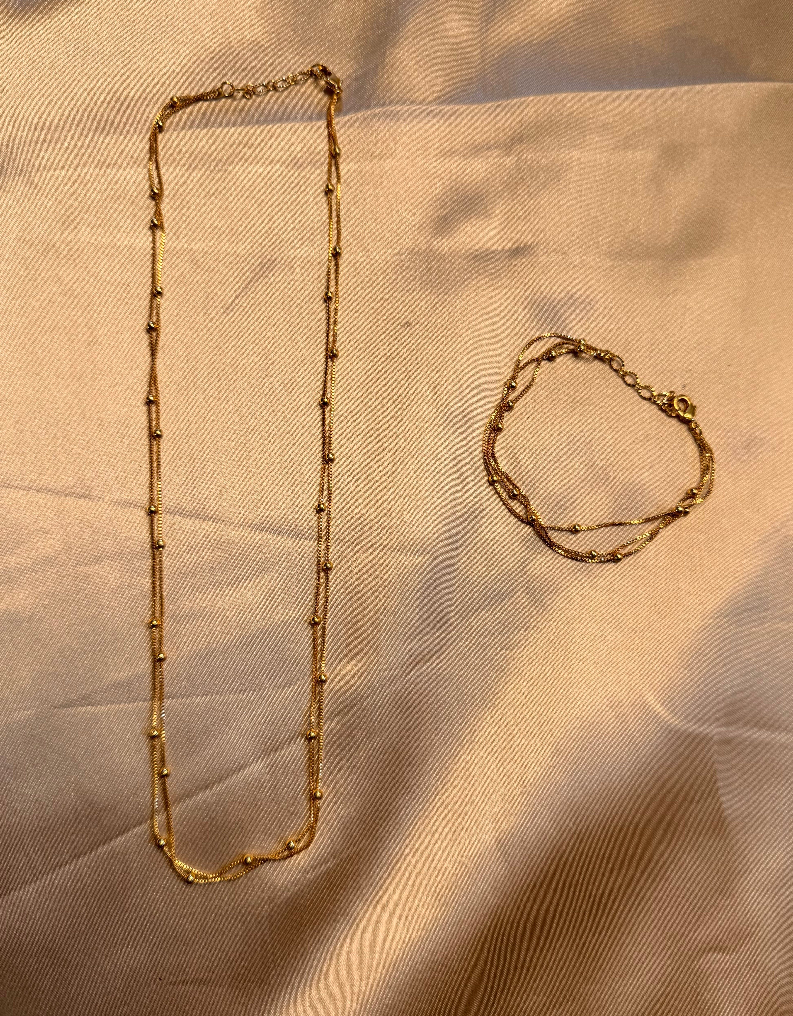 Elegant Gold Beaded Chain & Bracelet Set