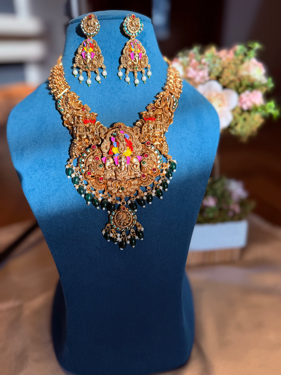 Grand Antique Bridal Temple Short and Long Haram Set