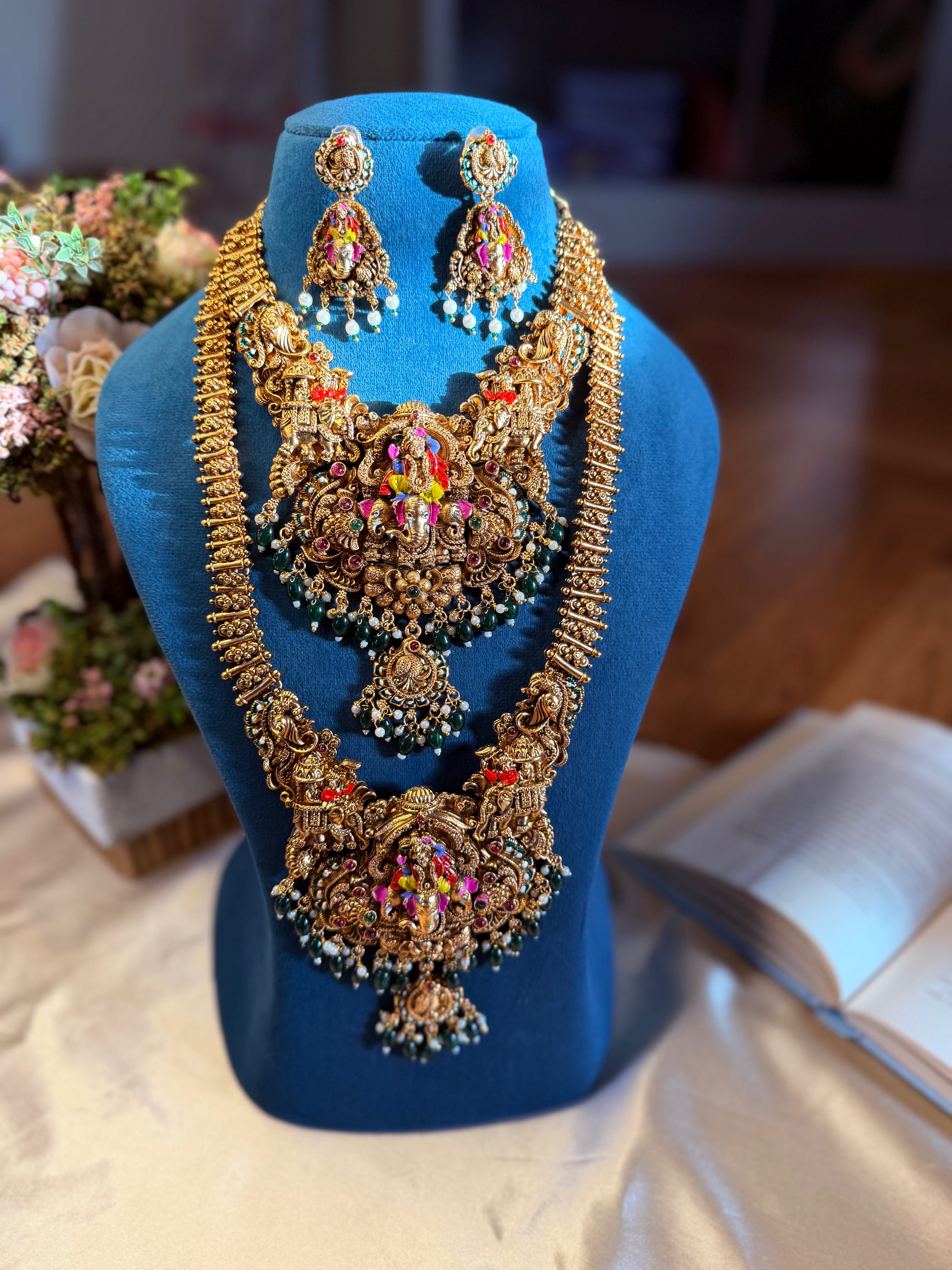 Grand Antique Bridal Temple Short and Long Haram Set