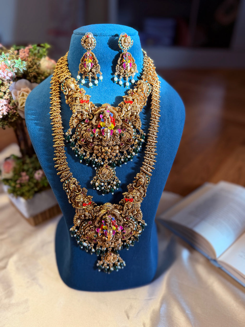 Grand Antique Bridal Temple Short and Long Haram Set