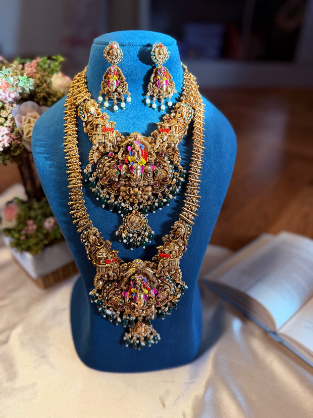 Grand Antique Bridal Temple Short and Long Haram Set