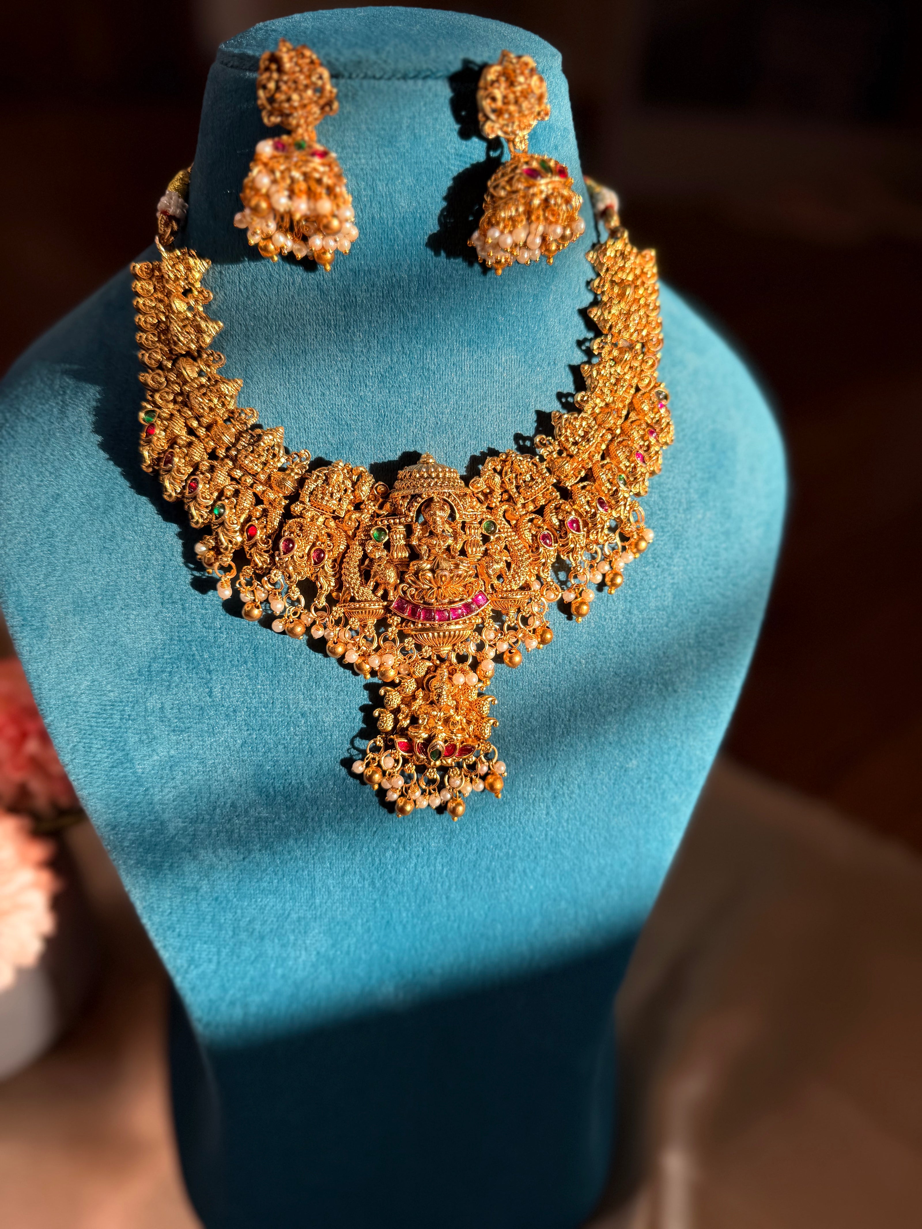 Divine Lakshmi Temple Necklace & Jhumka Set