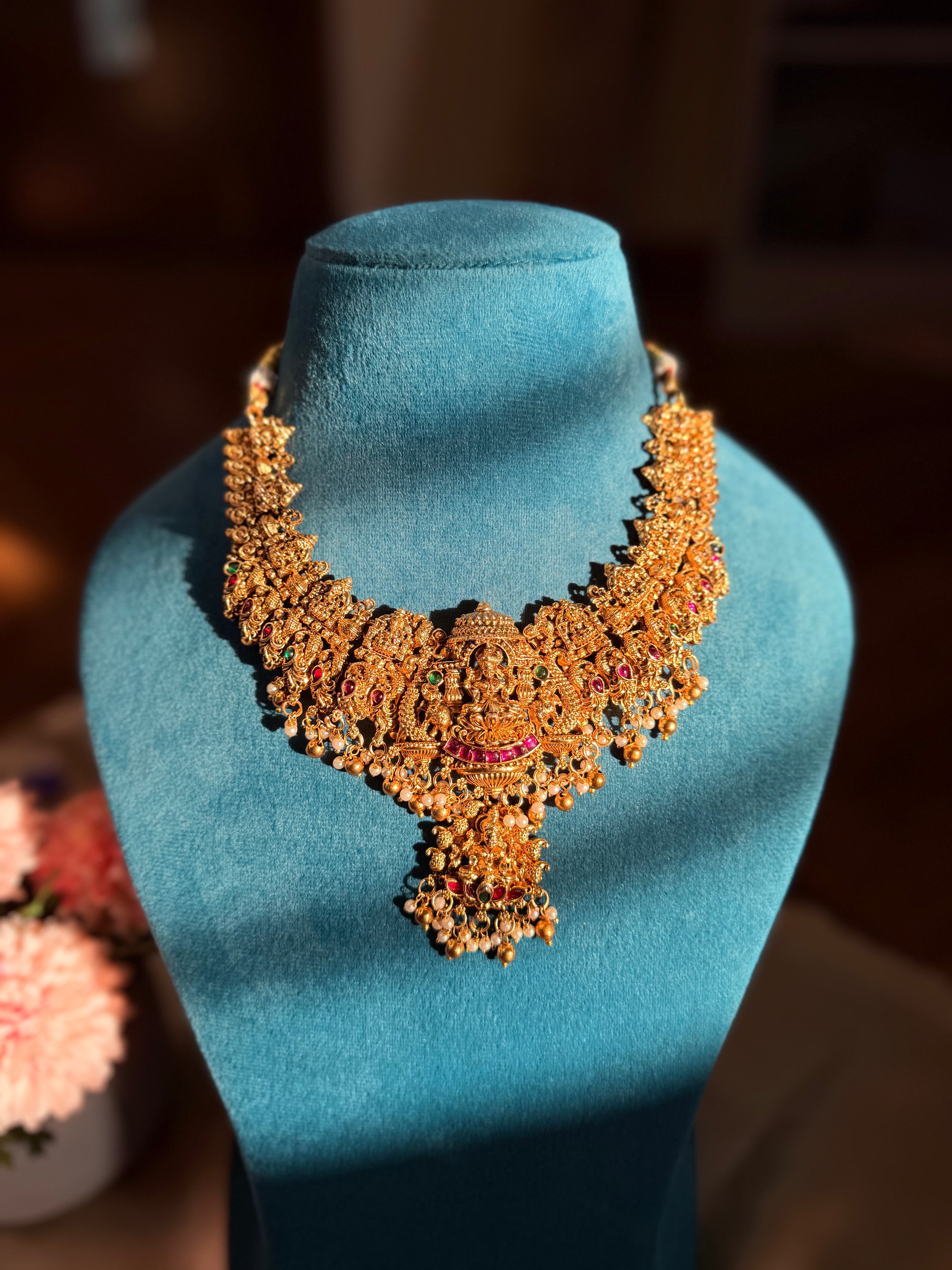 Divine Lakshmi Temple Necklace & Jhumka Set