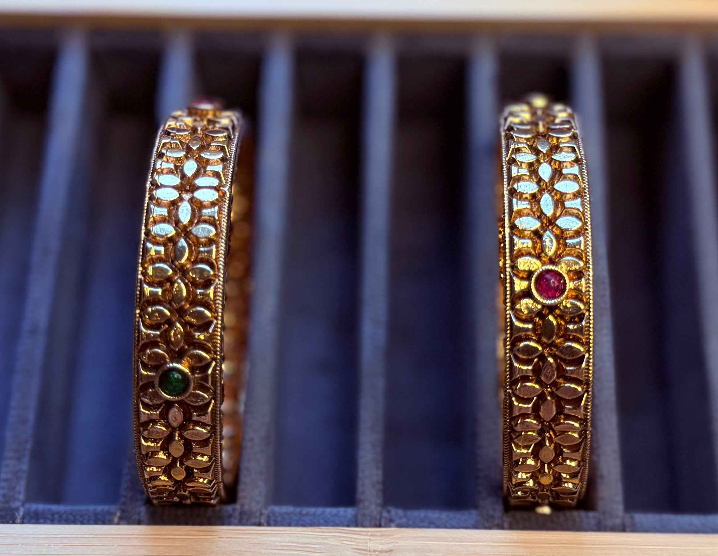 Antique Floral Emerald & Ruby Bangles