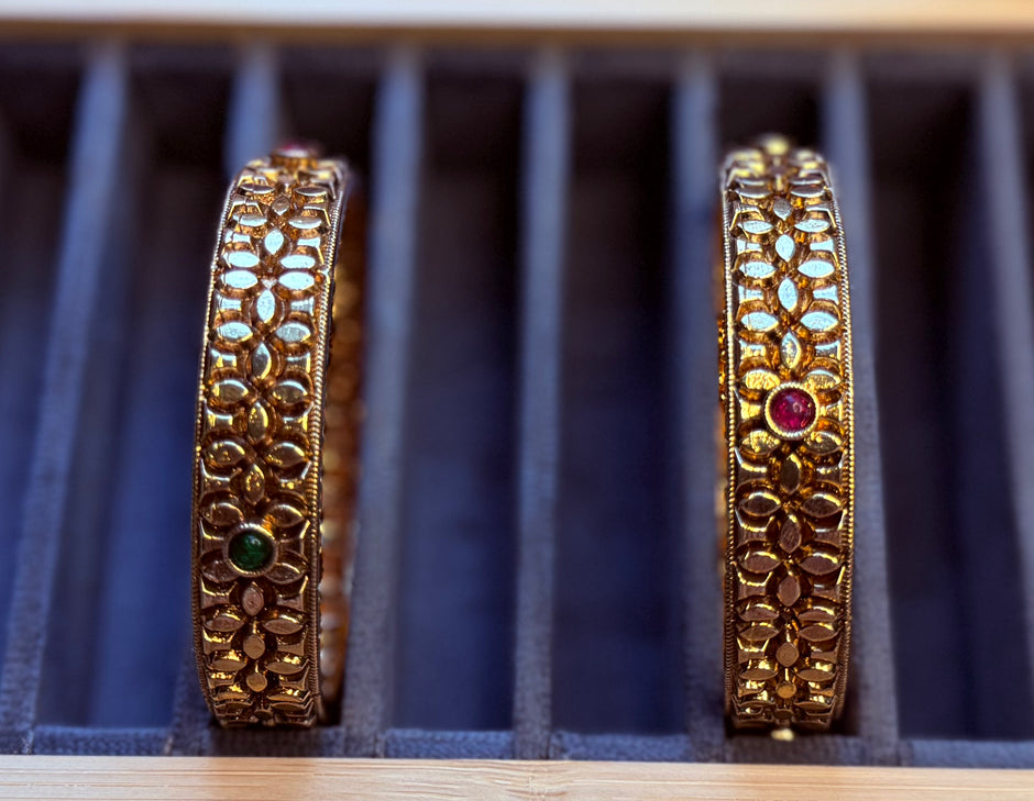 Antique Floral Emerald & Ruby Bangles