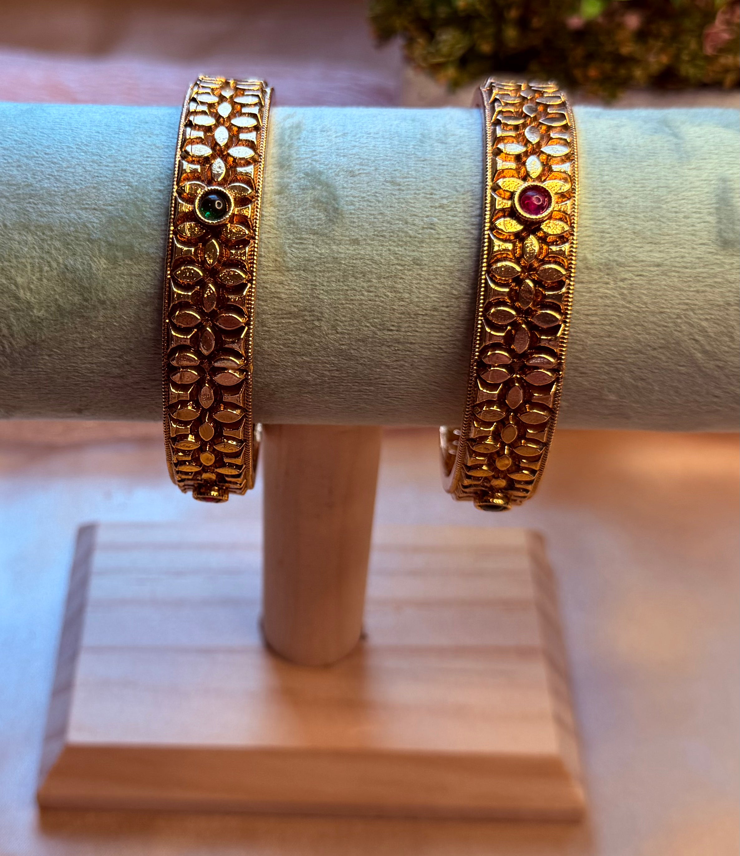 Antique Floral Emerald & Ruby Bangles