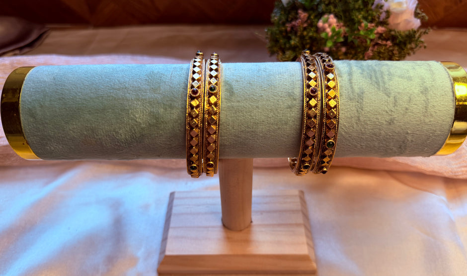 Antique Ruby & Emerald Geometric Bangles