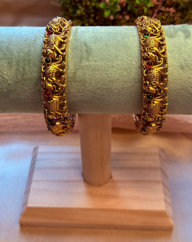 Antique Elephant Ruby & Emerald Bangles