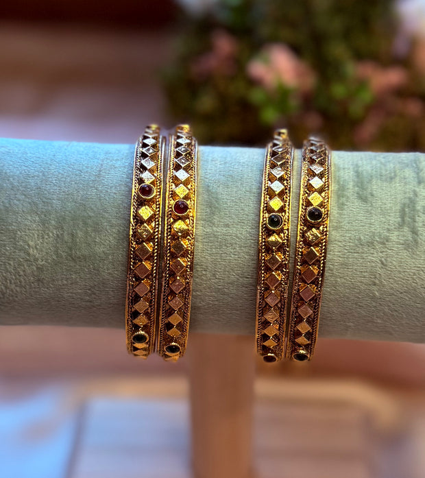 Antique Ruby & Emerald Geometric Bangles
