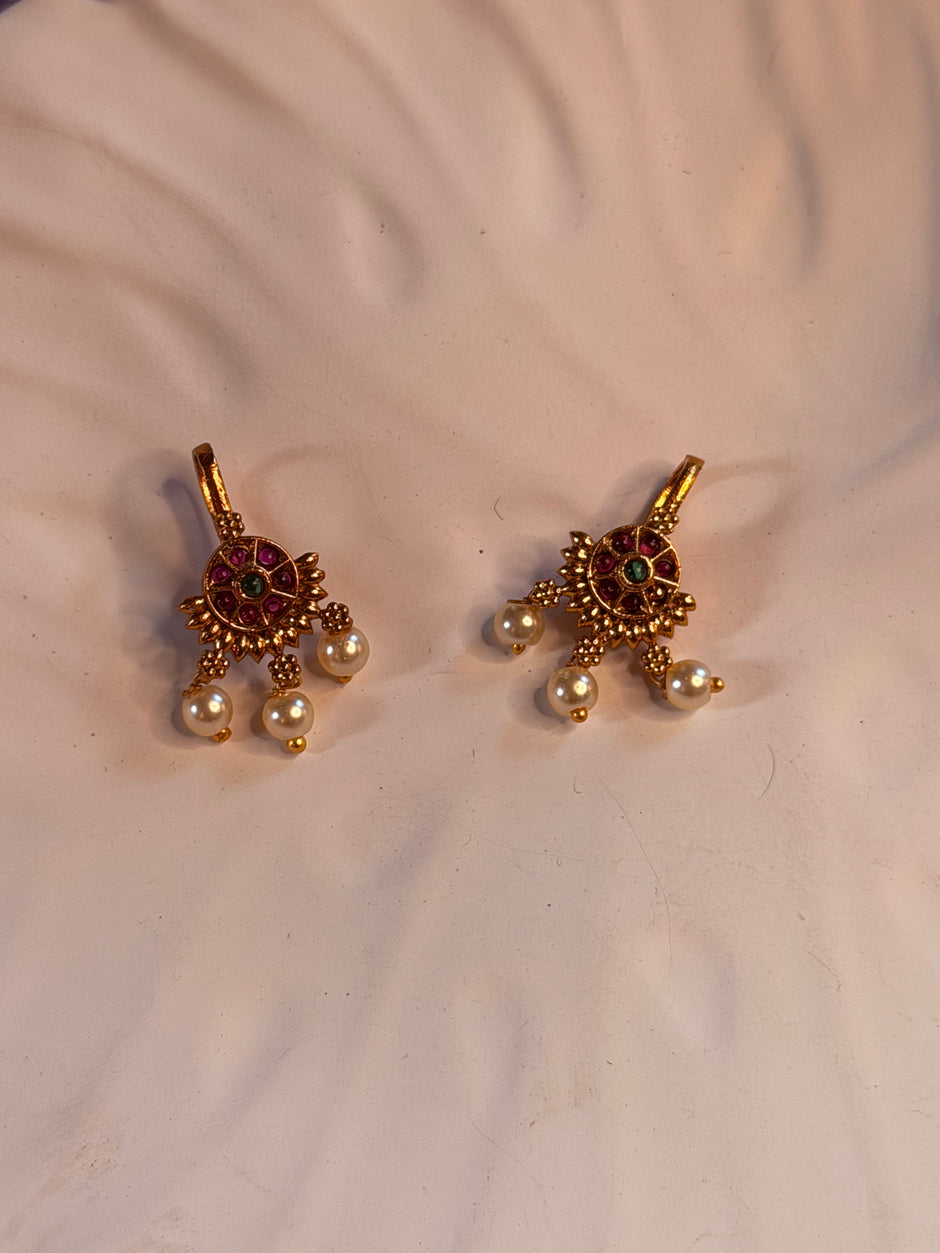 Ruby Green Kundan Bugadi with Pearl Drops