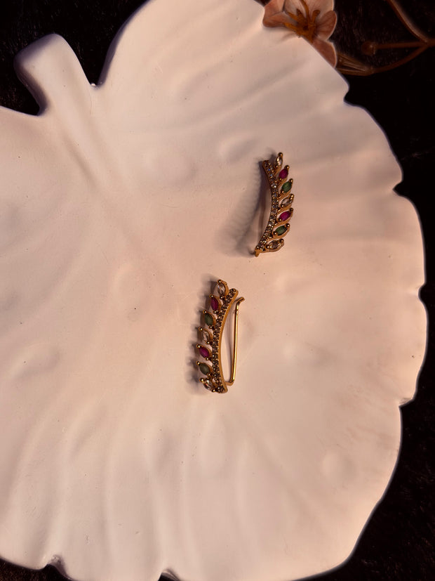Multicolor Leaf Crystal Ear Cuff