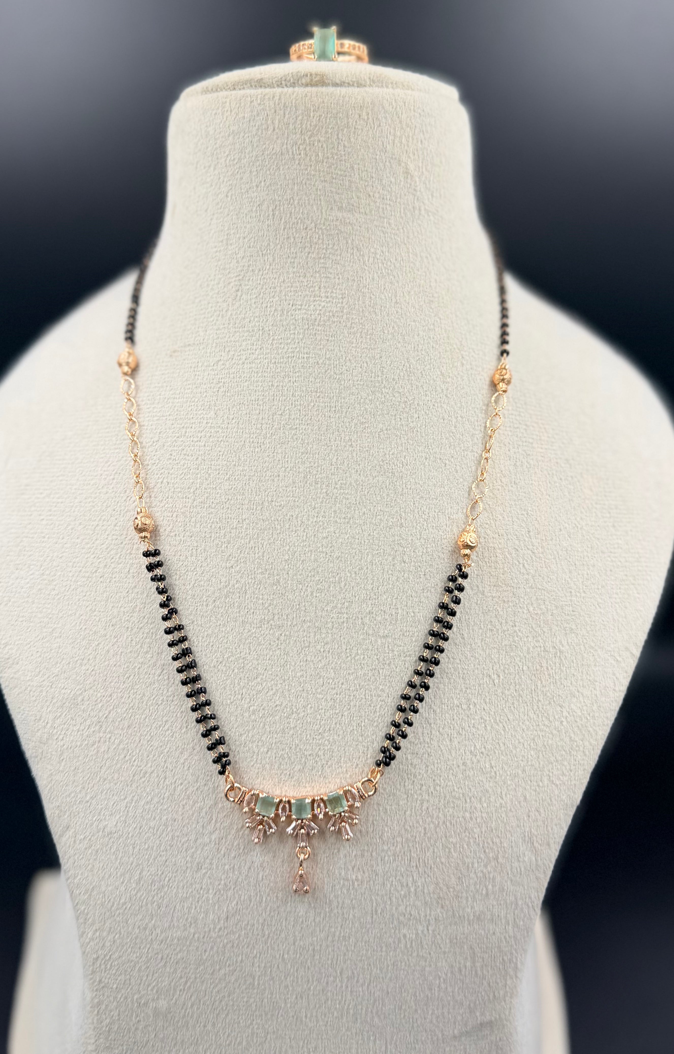 Elegant Sage Green stone Mangalsutra Chain & Ring Set