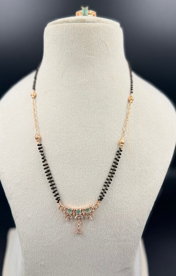 Elegant Sage Green stone Mangalsutra Chain & Ring Set