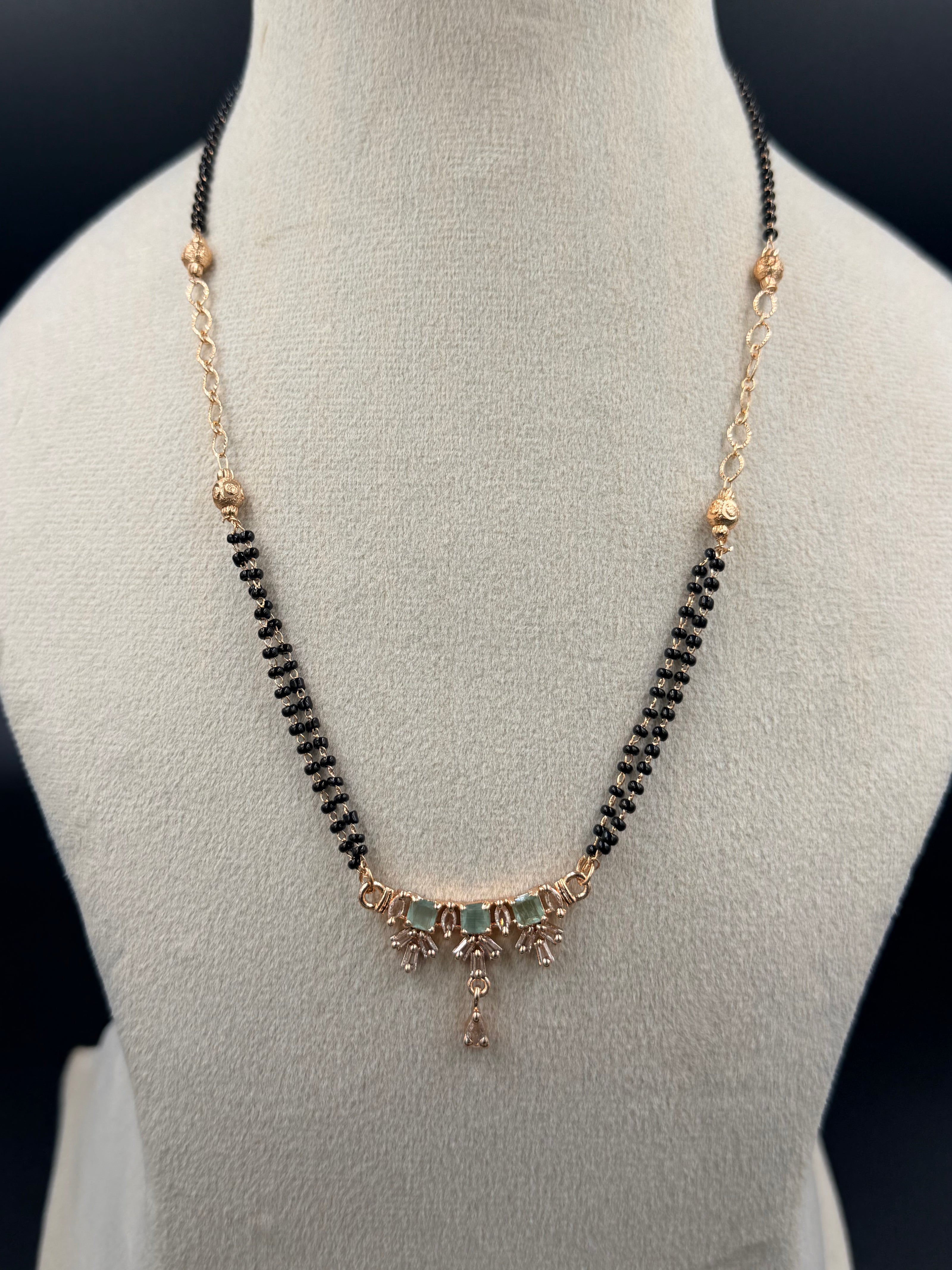 Elegant Sage Green stone Mangalsutra Chain & Ring Set