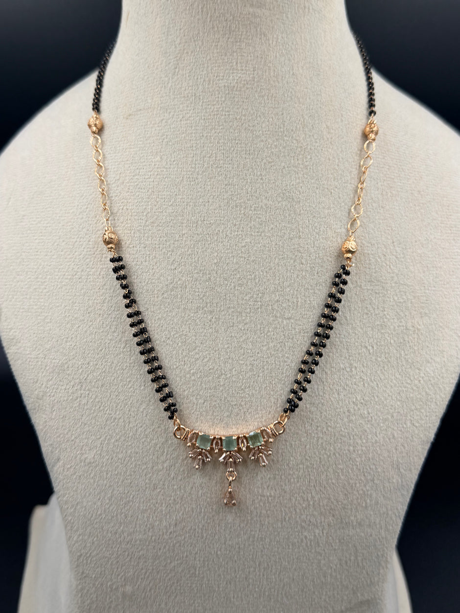 Elegant Sage Green stone Mangalsutra Chain & Ring Set