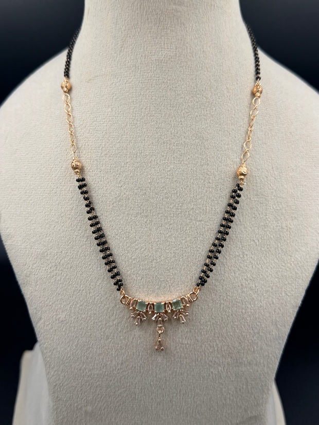 Elegant Sage Green stone Mangalsutra Chain & Ring Set