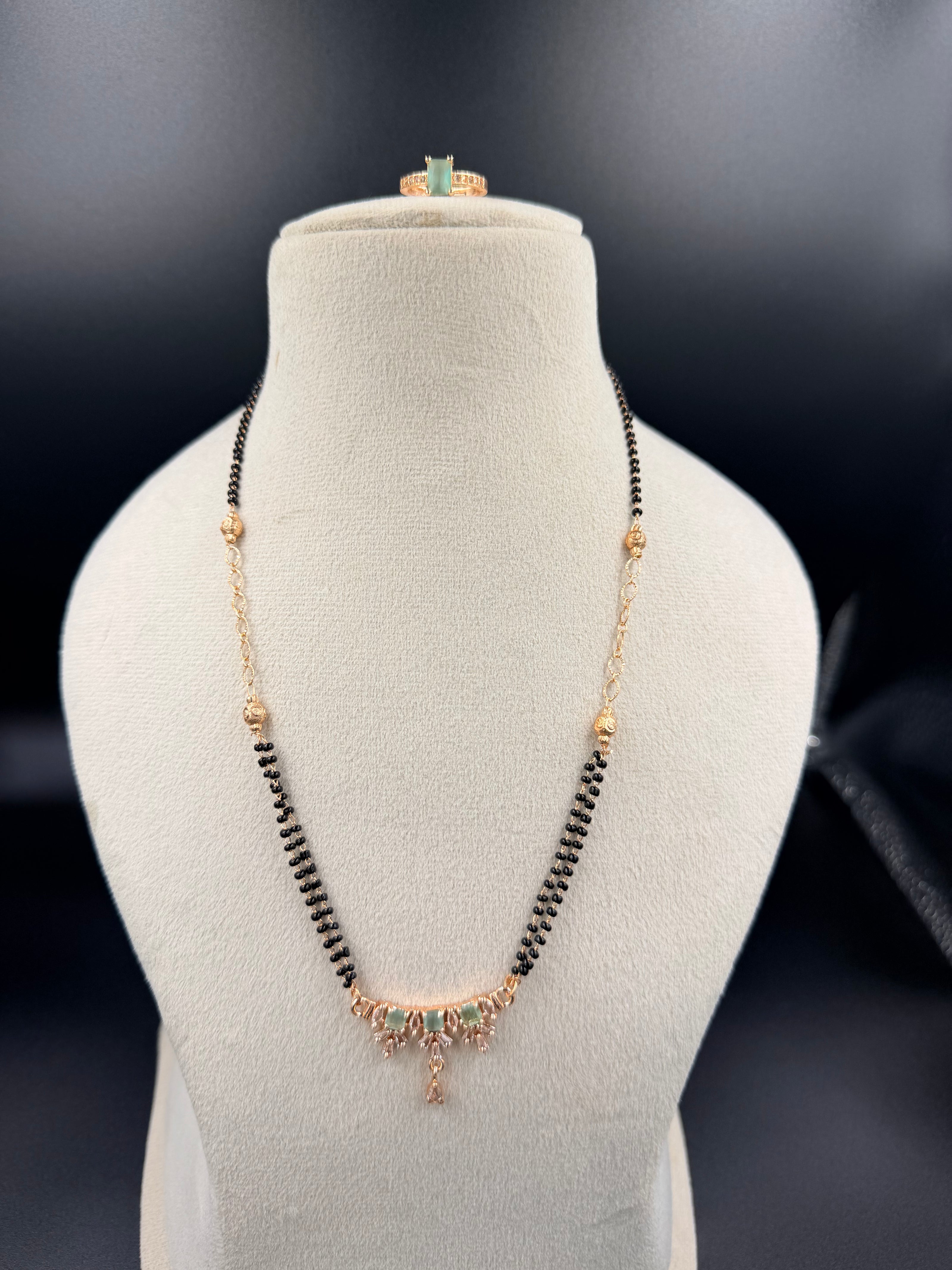 Elegant Sage Green stone Mangalsutra Chain & Ring Set