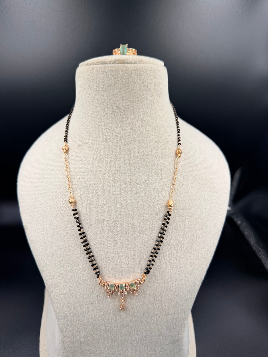 Elegant Sage Green stone Mangalsutra Chain & Ring Set