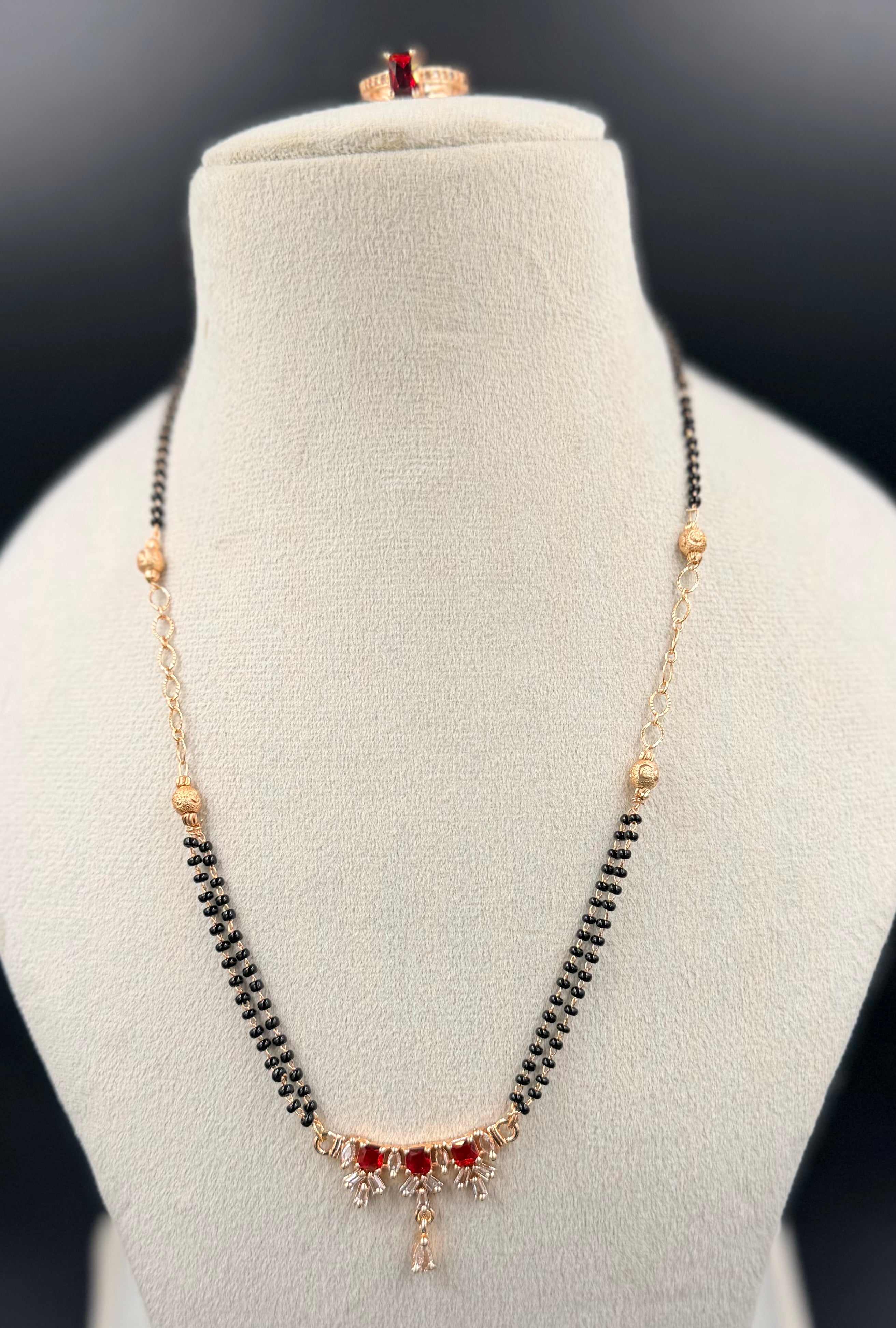 Elegant Red Stone Mangalsutra Chain & Ring Set