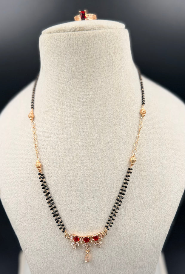 Elegant Red Stone Mangalsutra Chain & Ring Set